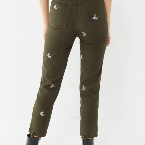 HOT LAVA Khaki Olive Green/Brown Work Wear Pants w/ Embroidered Cherubs - Picture 1 of 10